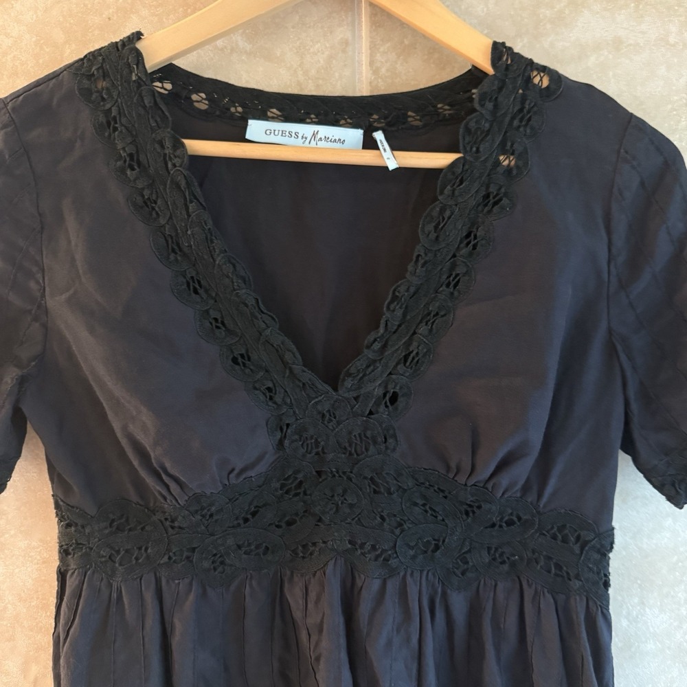 Guess by Marciano Cotton & Silk Babydoll Top Size Small Black Going Out Shirt - Picture 6 of 11